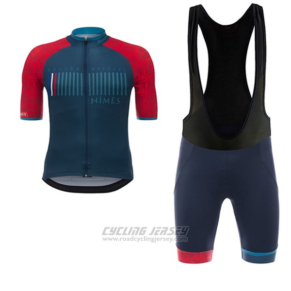 2017 Cycling Jersey Nimes Vuelta Espana Blue and Red Short Sleeve and Bib Short